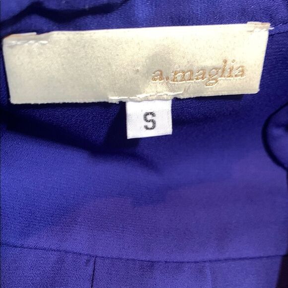 Women's a.maglia Blue Purple Boxy Blouse with Mandarin Collar Size Small - Picture 3 of 11